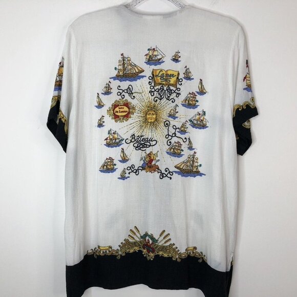 Kathie Lee Nautical Blouse Size 18W Voiles de Lumiere Sailing Ship Wheel Vintage - Picture 7 of 12